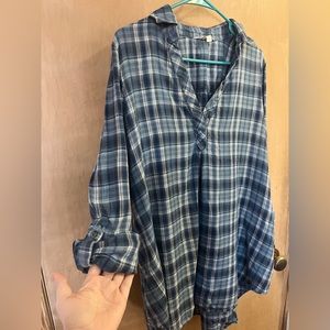 Blue Plaid Button Pullover Maternity Blouse
